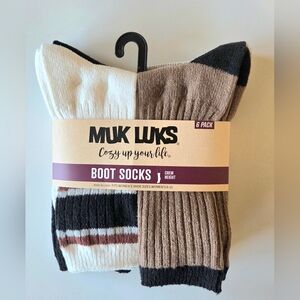 Muk Luks Women's Boot Socks - Cream, Brown & Black